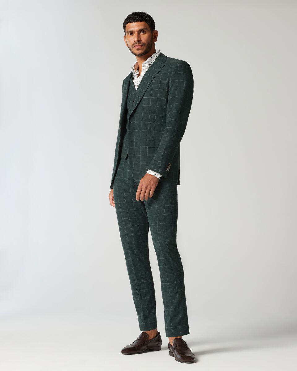Forest Windowpane 5 Buttoned Check Tailored Vest
